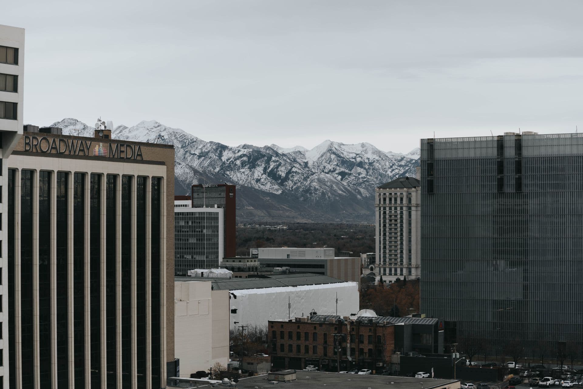 Wasatch mountains rising over the Salt Lake Valley skyline.